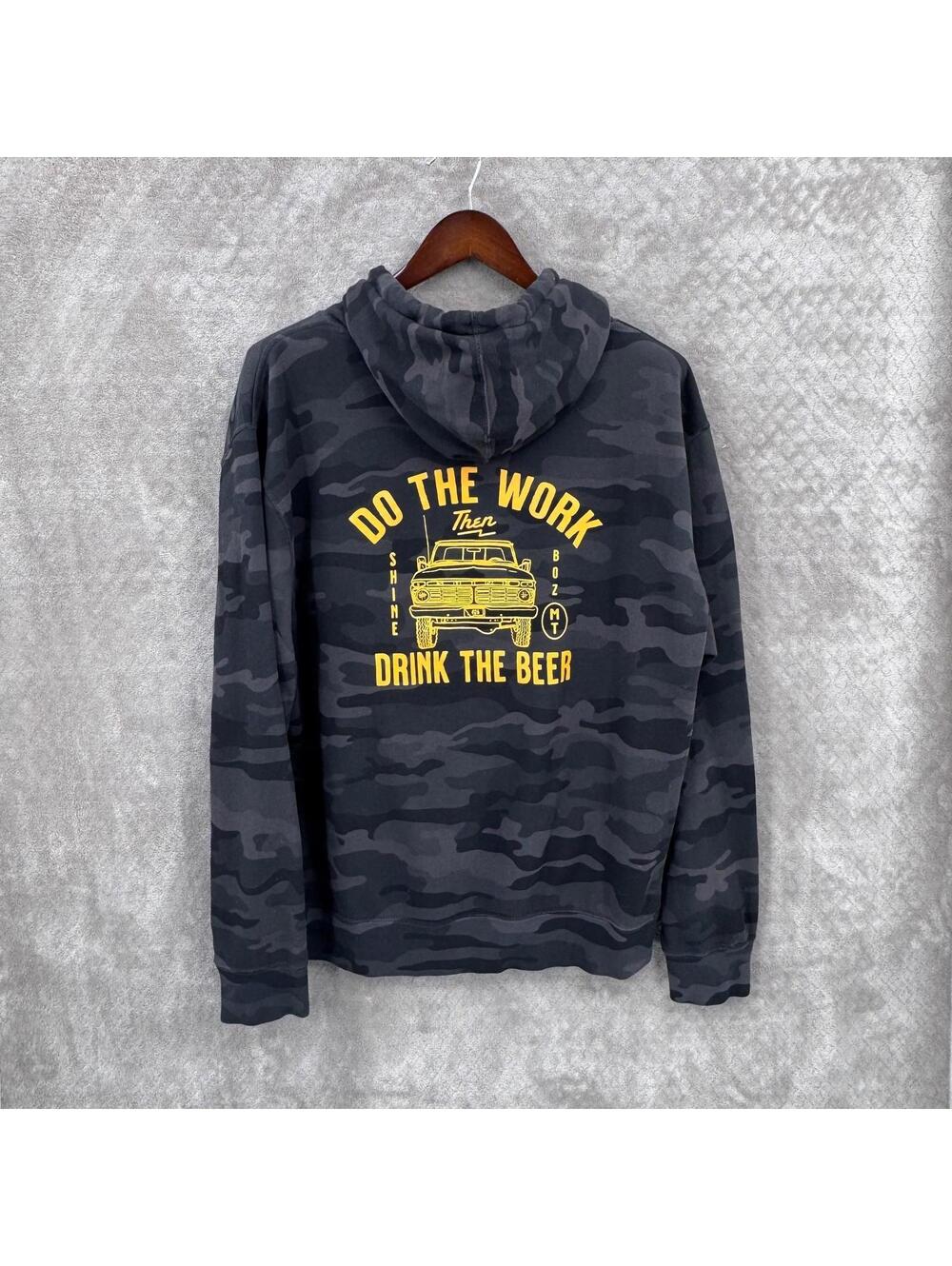 Independent Trading Company Hoodie Mens 2XL Gray Camo Do The Work Beer Graphic